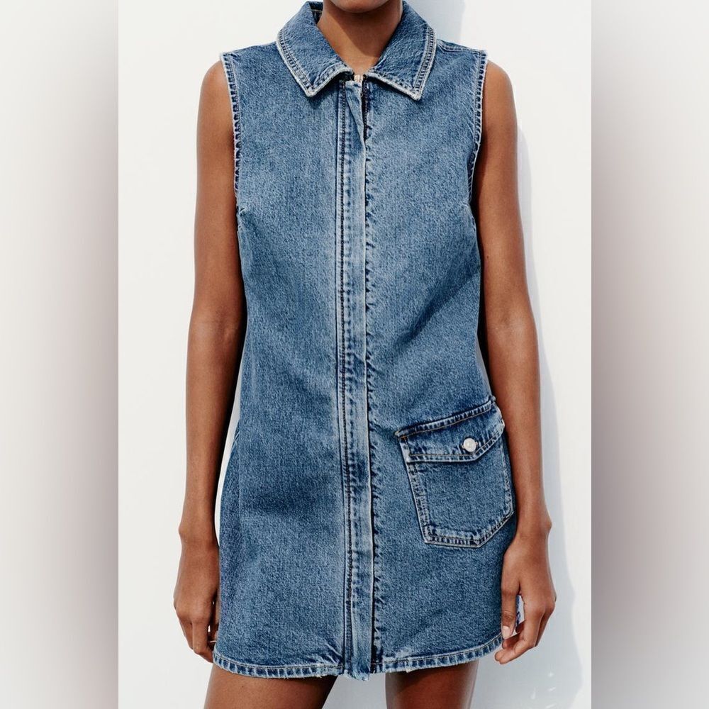 ZARA TRF FITTED DENIM DRESS - Picture 10 of 11
